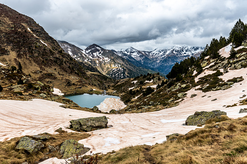 Tristaina lake - Tristaina high mountain lakes in Pyrenees -Andorra.