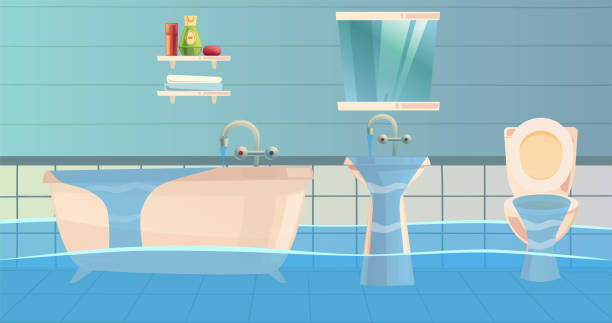illustrazioni stock, clip art, cartoni animati e icone di tendenza di bagno allagato - lavandino rotto