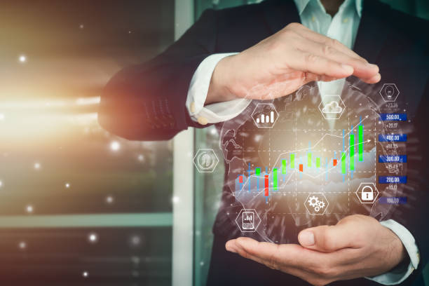istock Businessman analyzing sales data and economic growth graph chart. Business strategy. Abstract icon. Digital marketing. 1328512916
