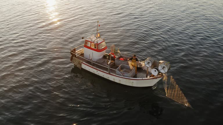 Drone Perspective of Independent Fisherman in Mediterranean