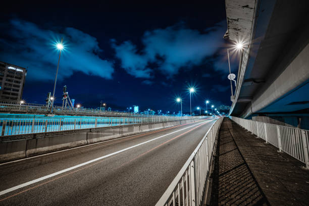 Kwai Tsing road and Tsing Yi South Bridge at night