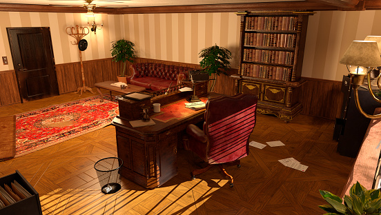 3D rendering of a vintage office interior