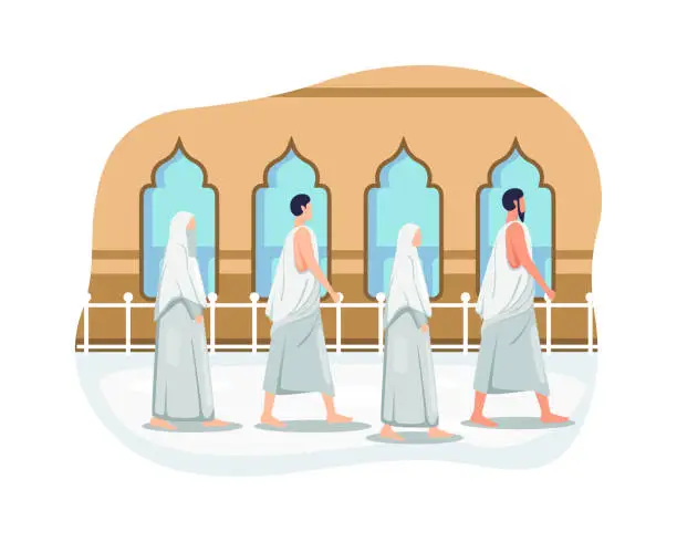Vector illustration of Muslims doing Islamic hajj pilgrimage