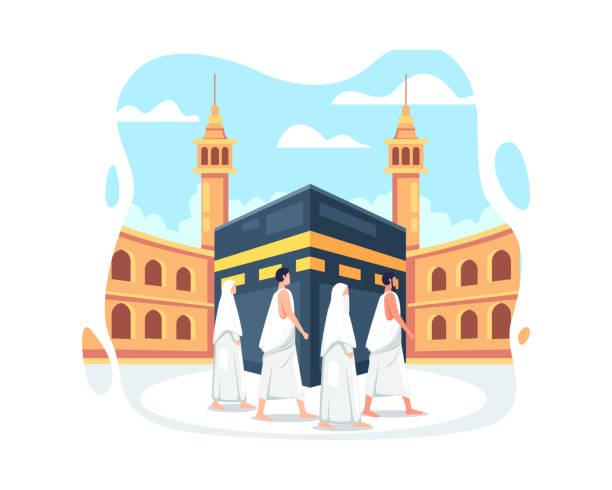 illustrazioni stock, clip art, cartoni animati e icone di tendenza di hajj e umrah illustrazione design - asia travel traditional culture people