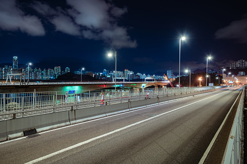 Kwai Tsing road and Tsing Yi South Bridge at night