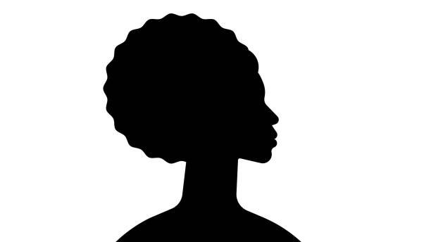 ilustrações, clipart, desenhos animados e ícones de silhueta de penteado afro. mulher negra com afro. silhueta preta, vista lateral, rosto feminino - afro women african descent silhouette