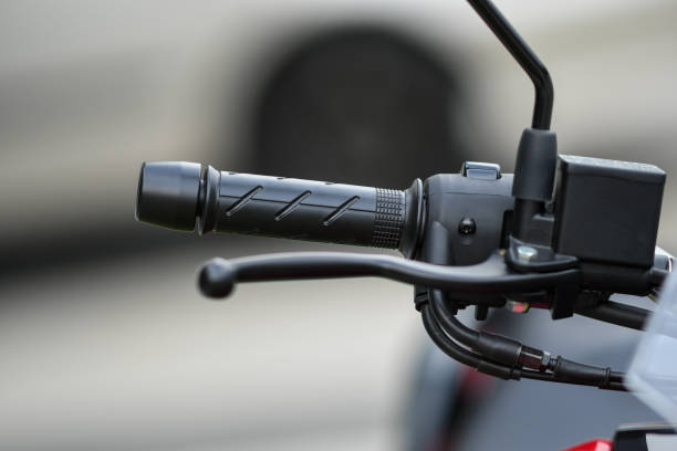 istock Close-up of black Motorcycle handlebars 1328521399