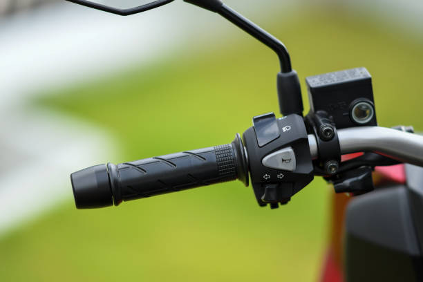 istock Close-up of black Motorcycle handlebars 1328521402
