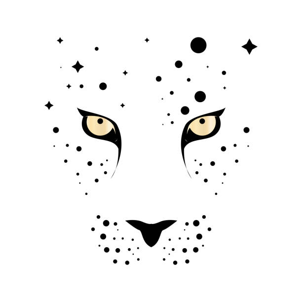 vektorlogo, auf dem das abstrakte bild der silhouette des gesichts eines leoparden aus sternen und planeten ist. - leopard jaguar animal speed stock-grafiken, -clipart, -cartoons und -symbole