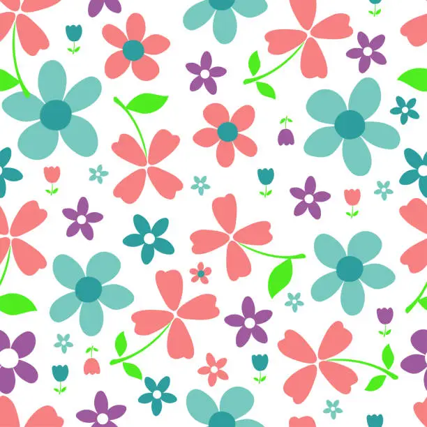 Vector illustration of Sweet and cute flowers seamless pattern design isolated vector on withe background. Suitable for decorating, wallpaper, wrapping paper, fabric and etc.