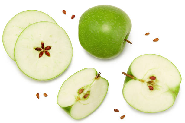 istock green apple with slices isolated on a white background. top view. clipping path 1328532947