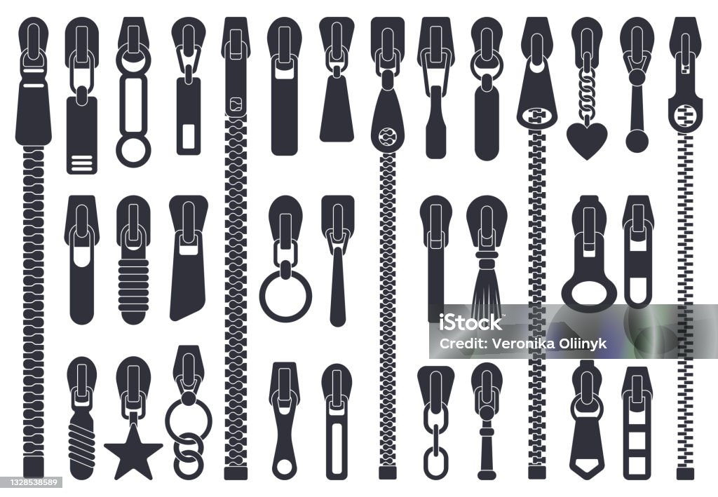 Zipper Fasteners Clothing Zipper Pullers Silhouettes Closed Zipper Lock  Slide Fasteners Isolated Vector Illustration Set Sewing Zipper Elements  Stock Illustration - Download Image Now - iStock