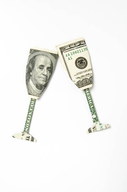 champagne origami dollaro - currency us paper currency five dollar bill usa foto e immagini stock