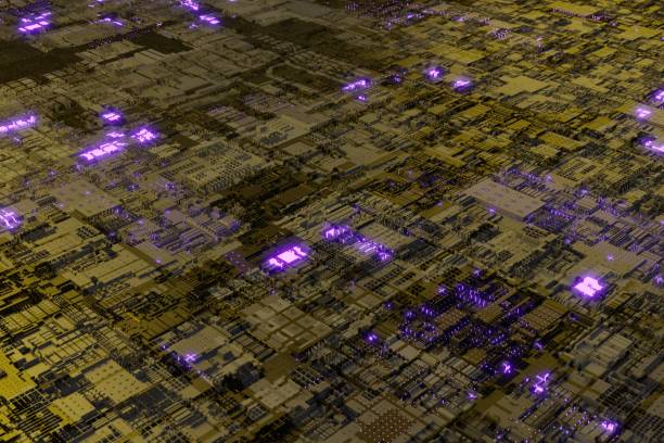 istock 3D abstract illustration with neon-glow elements on the motherboard system chip. Background with a futuristic circuit board. The concept of computer technology and the internet 1328547905