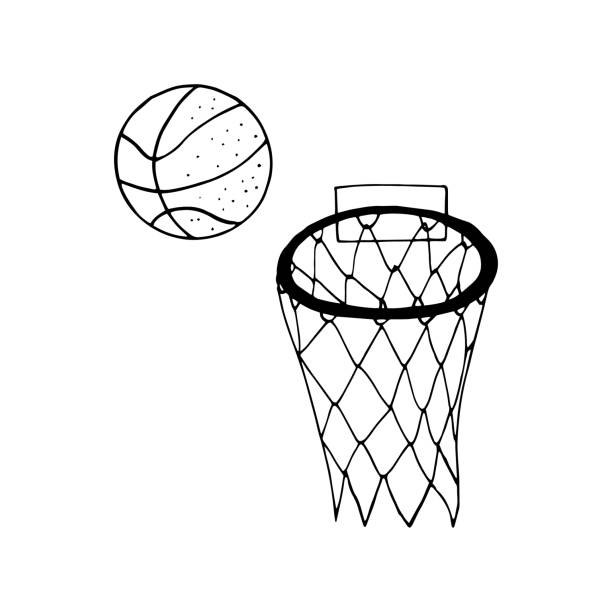 istock basketball basket and ball. hand drawn doodle icon. vector, scandinavian, nordic, minimalism monochrome sports equipment game. 1328548057