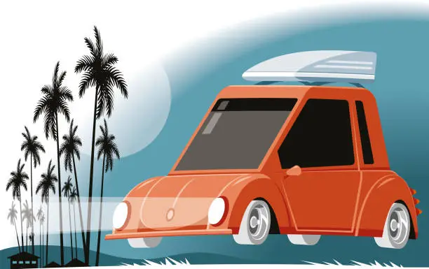 Vector illustration of Car and roof luggage