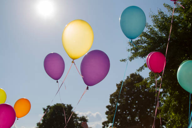 Multicolored balloons against the blue sky.