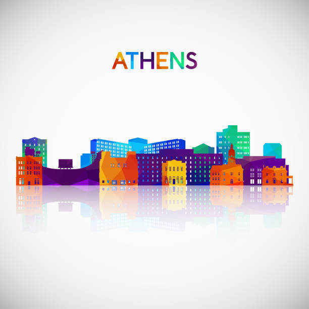 stockillustraties, clipart, cartoons en iconen met athens georgia skyline silhouette in colorful geometric style. symbol for your design. vector illustration. - athens