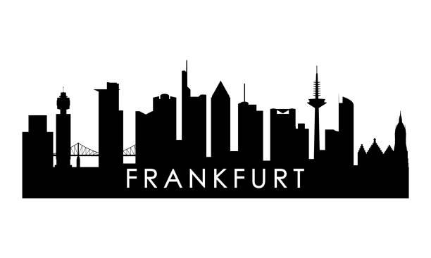 frankfurter skyline silhouette. schwarzes frankfurter stadtdesign isoliert auf weißem hintergrund. - frankfurt stock-grafiken, -clipart, -cartoons und -symbole