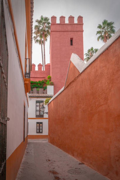A narrow alleys of Santa Cruz -Seville's old Jewish quarter on a sunny morning.