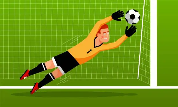 Vector illustration of Soccer goalkeeper catches the ball