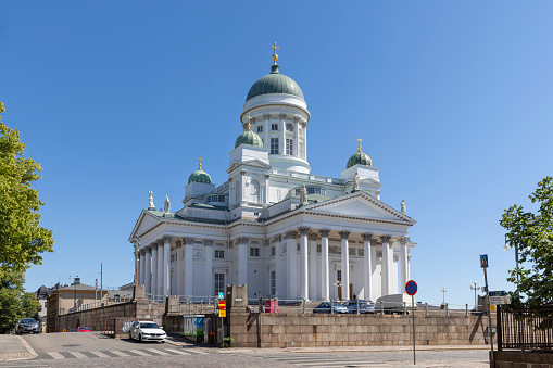 Helsinki, Finland - Jul 4th 2021: Helsinki Cathedral is the most iconic international landmark in Helsinki. Building is located on Senate Square.