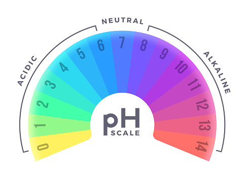 pH acidic basic alkaline scale gauge measuring acidity or alkalinity.
