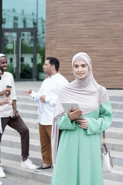 istock Modern Islamic Woman With Tablet 1328563794