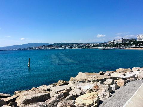 Cannes Promenade. High quality photo The Boulevard de la Croisette in Cannes, on the French Riviera,