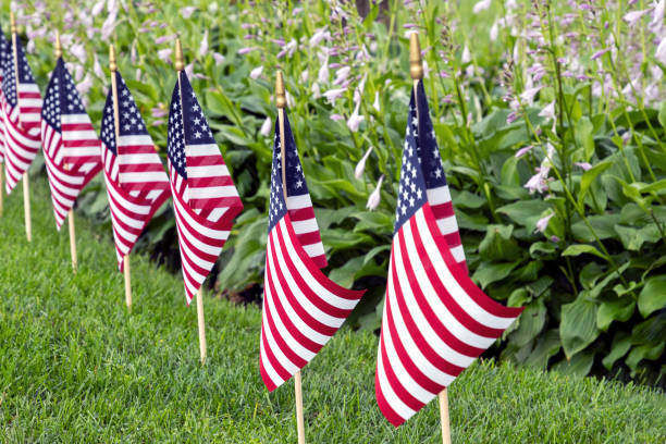 istock Row Of American Flags 1328571476