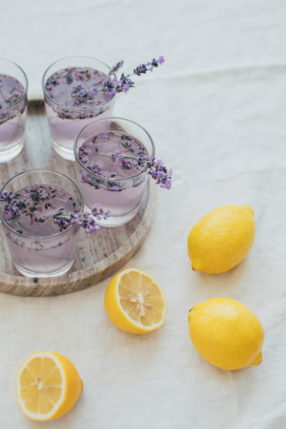 istock Fresh lavender lemonade on marble tray. 1328575473