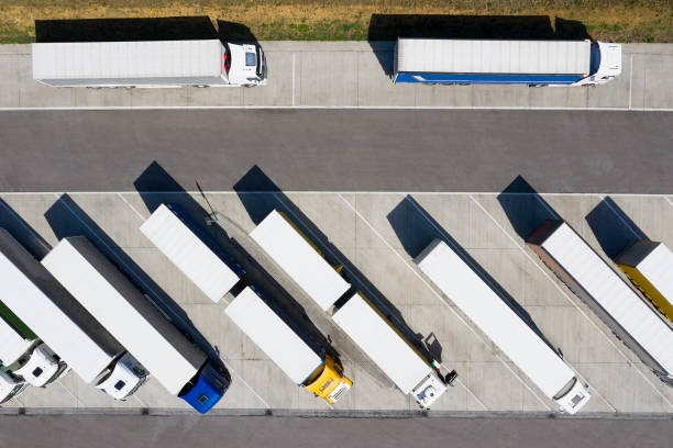 istock Truck Stop with Trucks, Aerial View 1328581140