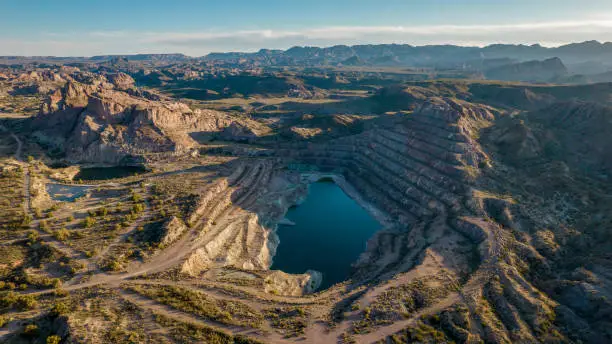 Photo of Old open pit uranium mine. Aerial view.