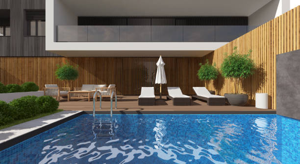 istock Modern Luxurious Villa with garden and swimming pool. 1328585927