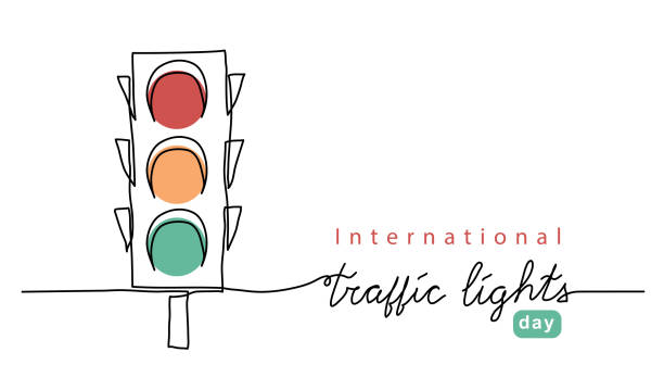 International traffic lights day vector background, banner, poster with lettering traffic lights. Semaphore one line art illustration International traffic lights day vector background, banner, poster with lettering traffic lights. Semaphore one line art illustration. green light stoplight stock illustrations