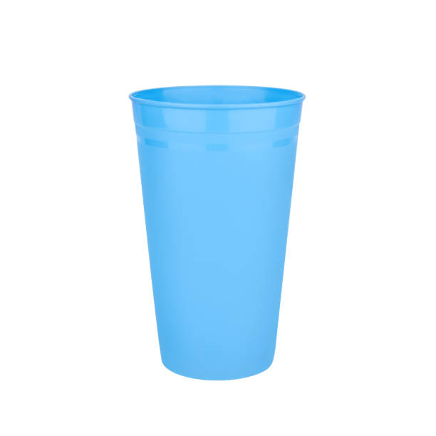 istock Blue empty plastic cup white background isolated closeup, disposable blank drinking glass, beverage, cocktail, cold water, hot coffee mug, tea, fruit juice, tableware design, utensil, container mockup 1328588253