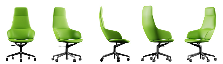 Different positions of chair. Isolated on white background. Clipping path. 3d rendering.