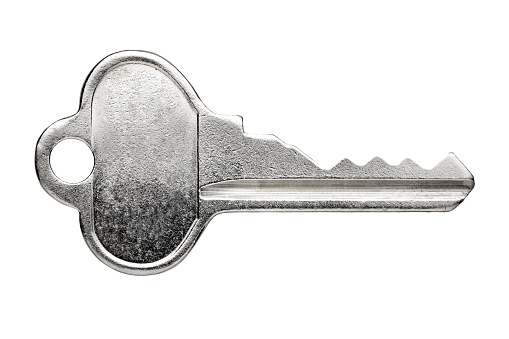 Heart shaped key and lock on white background.