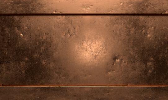 Scratched and grunge copper background template realistic 3D rendering