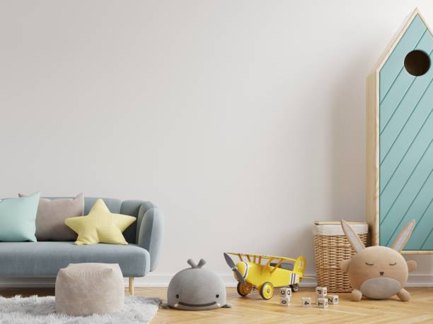 istock Mock up wall in the children's room in white wall background. 1328594943