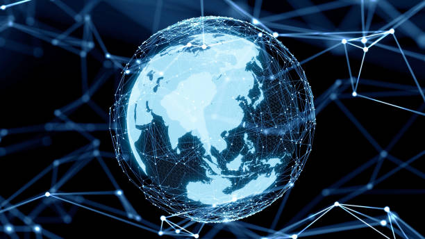 istock Global communication network concept. Planet earth in cyberspace. 3D illustration. 1328601621