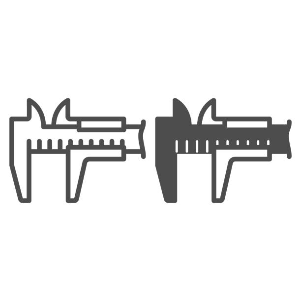 Vernier caliper line and solid icon, construction tools concept, vernier scale vector sign on white background, outline style icon for mobile concept and web design. Vector graphics. Vernier caliper line and solid icon, construction tools concept, vernier scale vector sign on white background, outline style icon for mobile concept and web design. Vector graphics vernier scale stock illustrations