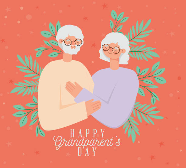 grandparent day card grandparent day card with couple senior citizen day stock illustrations