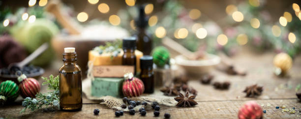 istock Holiday Essential Oils and Handmade Soaps Background 1328603104