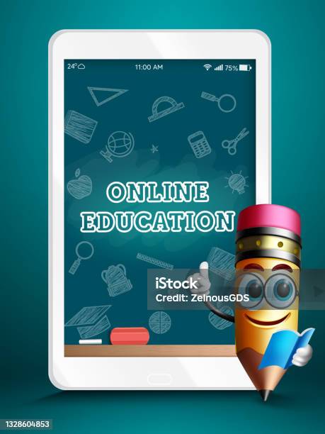 Elearning Android Tablet Artwork Online Education Tablet Device Vector Design Online Education Text In ...
