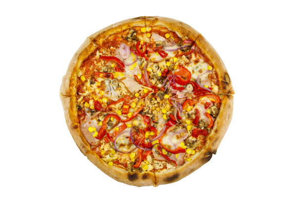 istock Delicious fresh pizza isolated on white background 1328607275