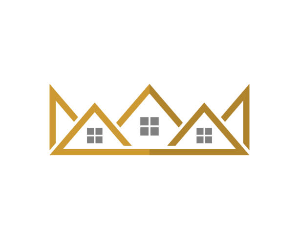 ilustrações, clipart, desenhos animados e ícones de imóvel da casa com logotipo de forma de coroa - adventure business horizontal real estate