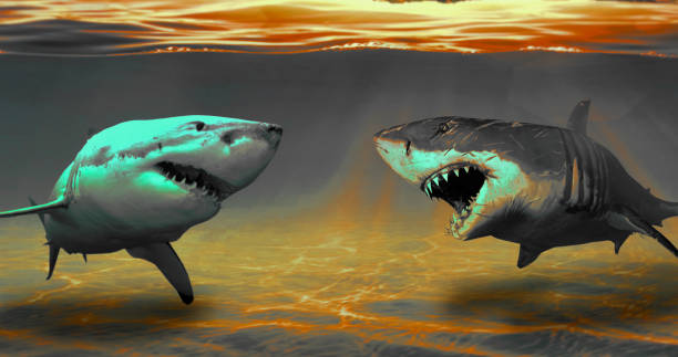 illustration of two sharks fighting dirty underwater illustration of two sharks fighting dirty underwater with their powers for the purpose of advertisement and commercial purpose pool at the crook stock pictures, royalty-free photos & images