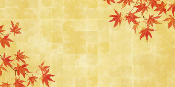Maple and gold folding screen Maple and gold folding screen Japanese Maple stock illustrations