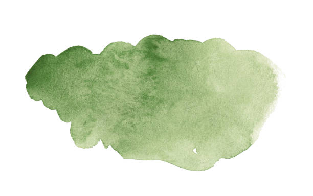 Abstract olive green watercolor shape. Watercolor hand drawn stain isolated on white Olive green watercolor isolated abstract spot with divorces and borders. Watercolor frame with copy space for text. khaki green photos stock pictures, royalty-free photos & images